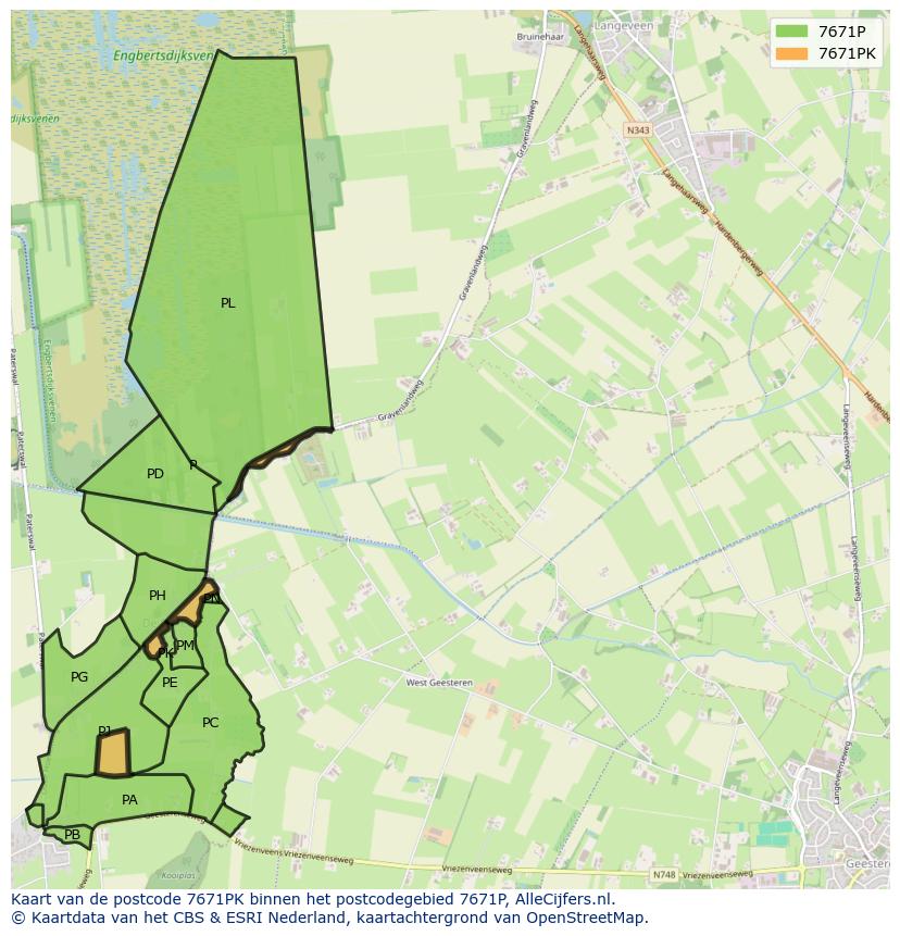 Afbeelding van het postcodegebied 7671 PK op de kaart.