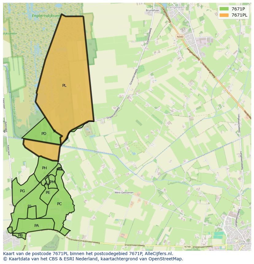 Afbeelding van het postcodegebied 7671 PL op de kaart.