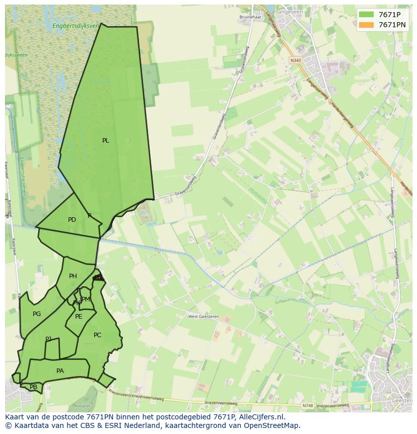 Afbeelding van het postcodegebied 7671 PN op de kaart.