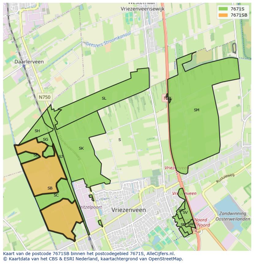 Afbeelding van het postcodegebied 7671 SB op de kaart.