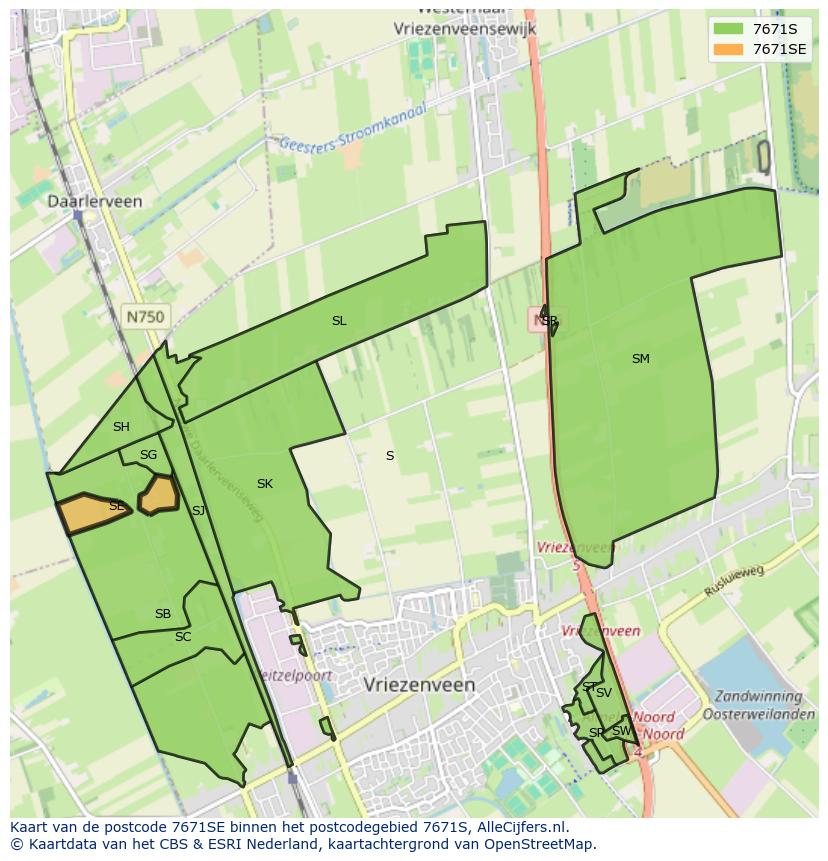 Afbeelding van het postcodegebied 7671 SE op de kaart.