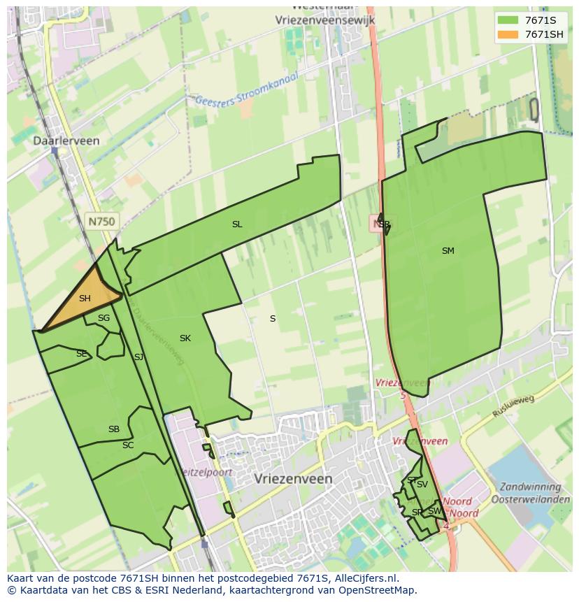 Afbeelding van het postcodegebied 7671 SH op de kaart.