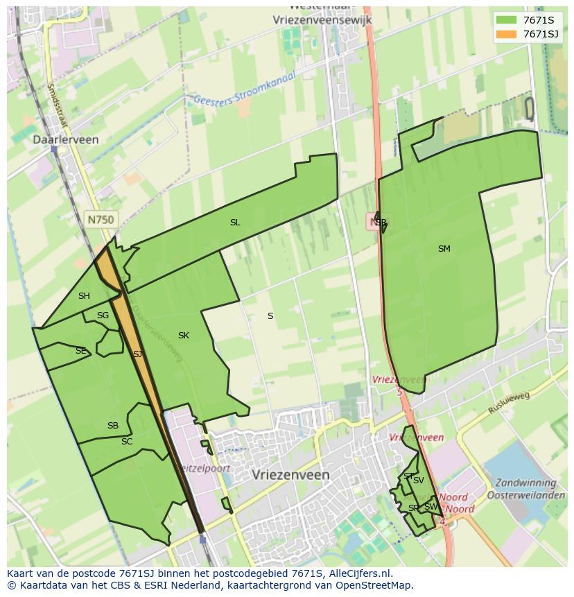 Afbeelding van het postcodegebied 7671 SJ op de kaart.
