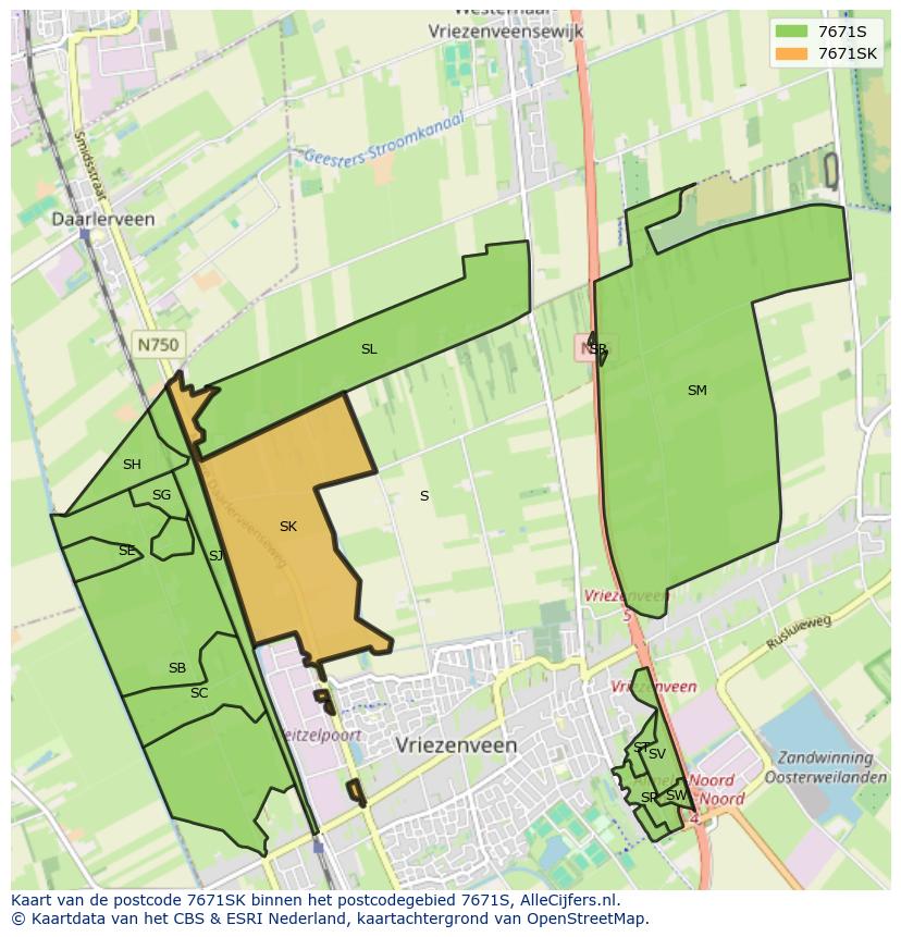 Afbeelding van het postcodegebied 7671 SK op de kaart.