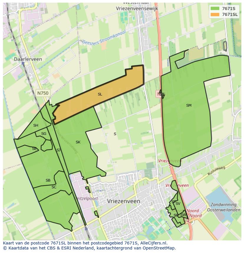 Afbeelding van het postcodegebied 7671 SL op de kaart.