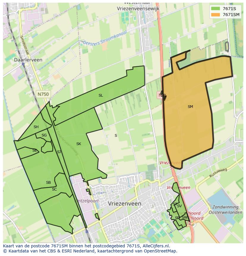 Afbeelding van het postcodegebied 7671 SM op de kaart.