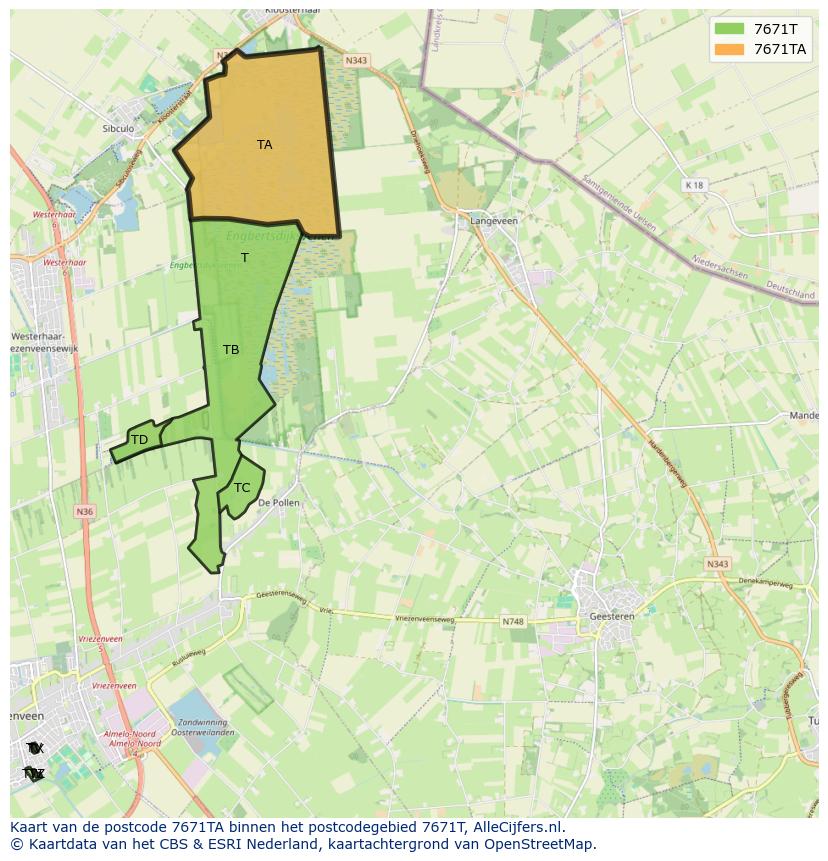 Afbeelding van het postcodegebied 7671 TA op de kaart.