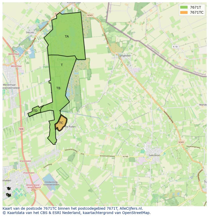 Afbeelding van het postcodegebied 7671 TC op de kaart.