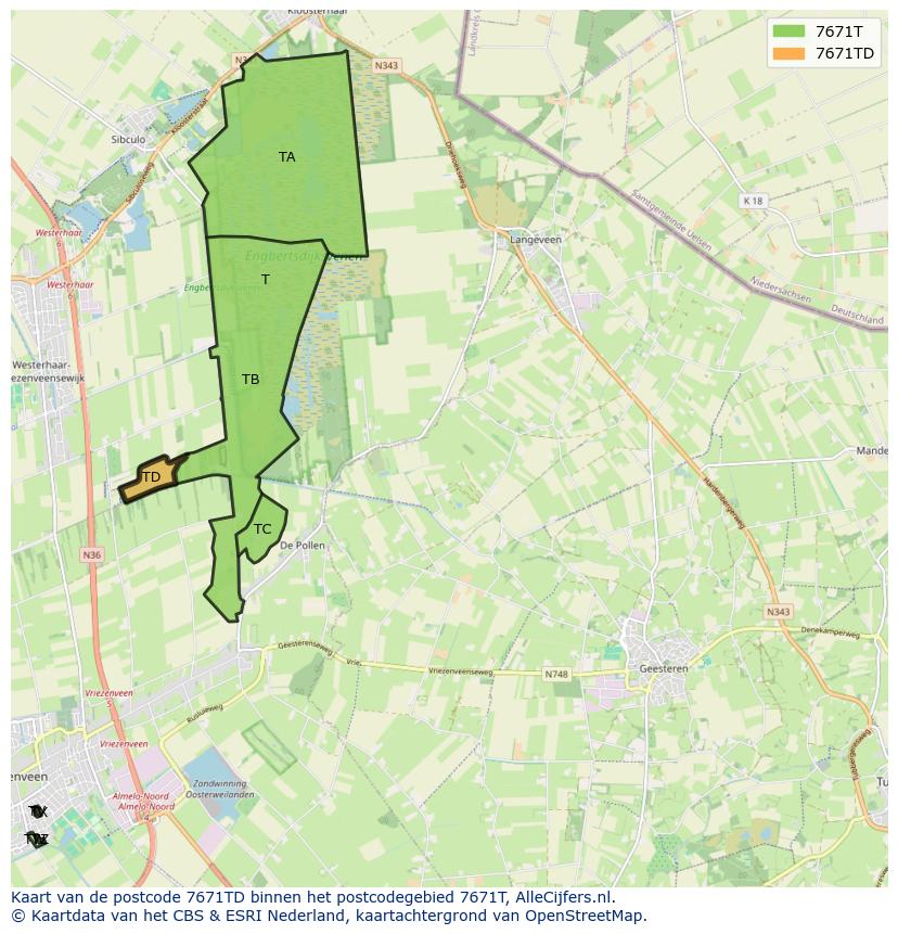 Afbeelding van het postcodegebied 7671 TD op de kaart.