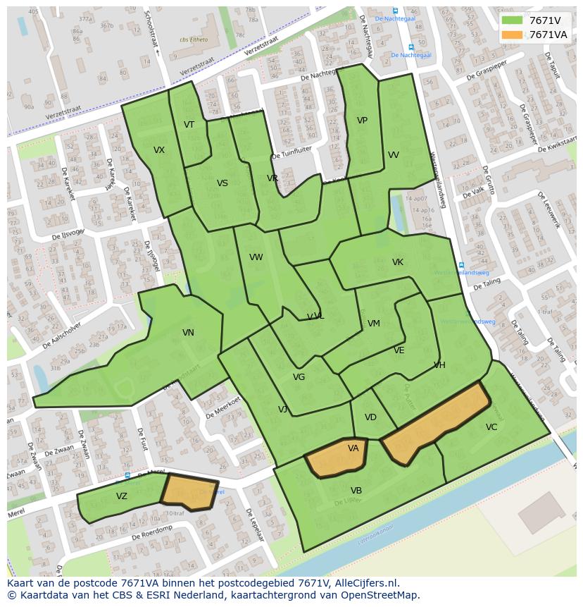 Afbeelding van het postcodegebied 7671 VA op de kaart.