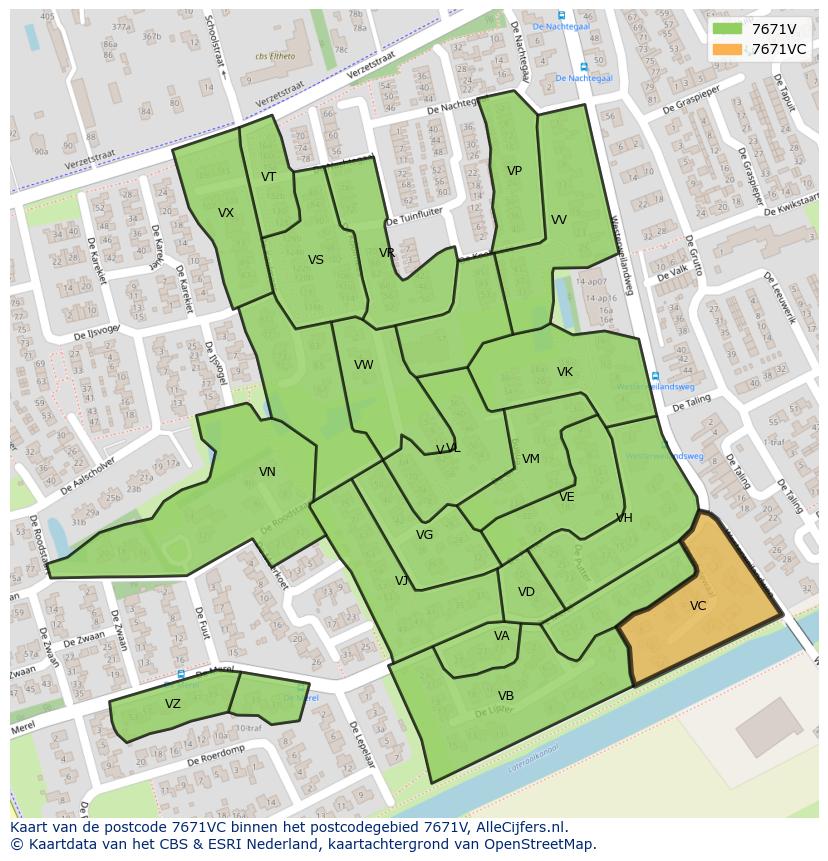 Afbeelding van het postcodegebied 7671 VC op de kaart.