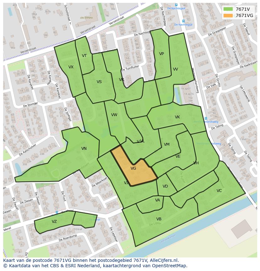 Afbeelding van het postcodegebied 7671 VG op de kaart.