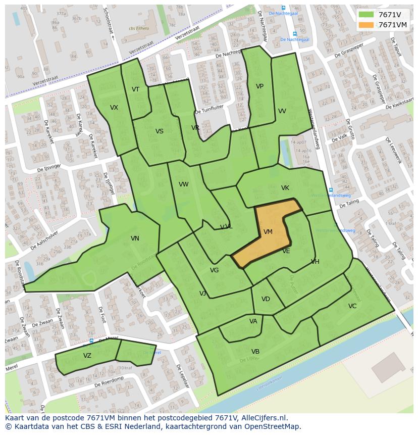 Afbeelding van het postcodegebied 7671 VM op de kaart.