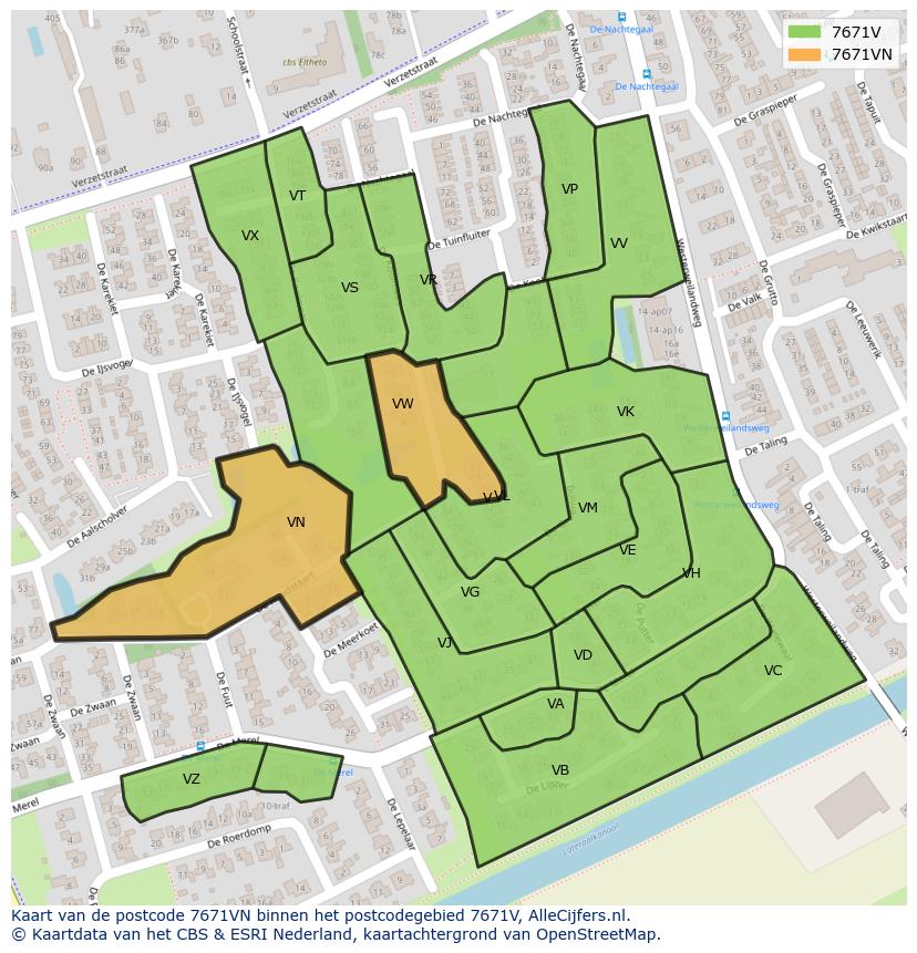 Afbeelding van het postcodegebied 7671 VN op de kaart.