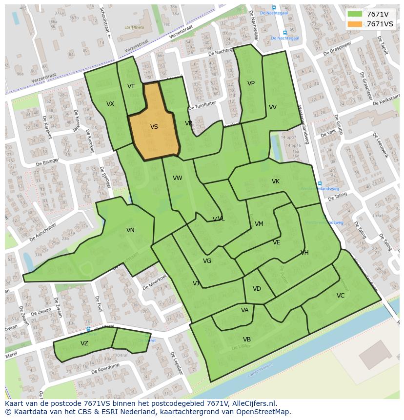 Afbeelding van het postcodegebied 7671 VS op de kaart.