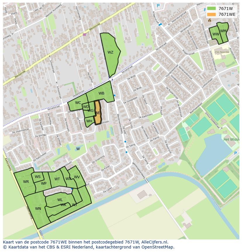 Afbeelding van het postcodegebied 7671 WE op de kaart.