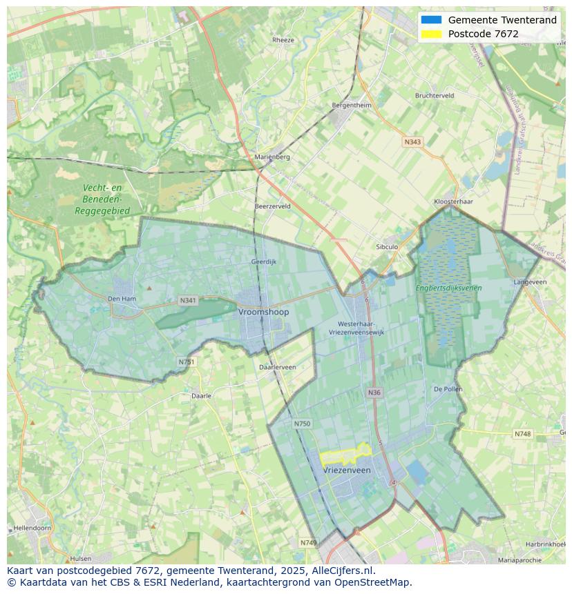 Afbeelding van het postcodegebied 7672 op de kaart.