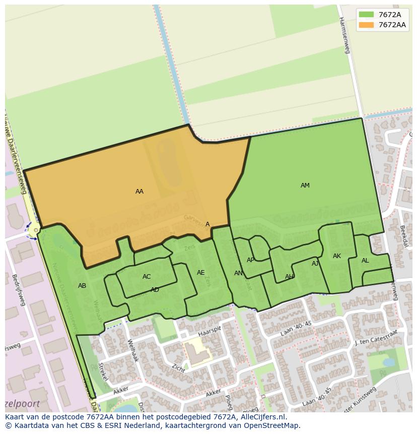 Afbeelding van het postcodegebied 7672 AA op de kaart.