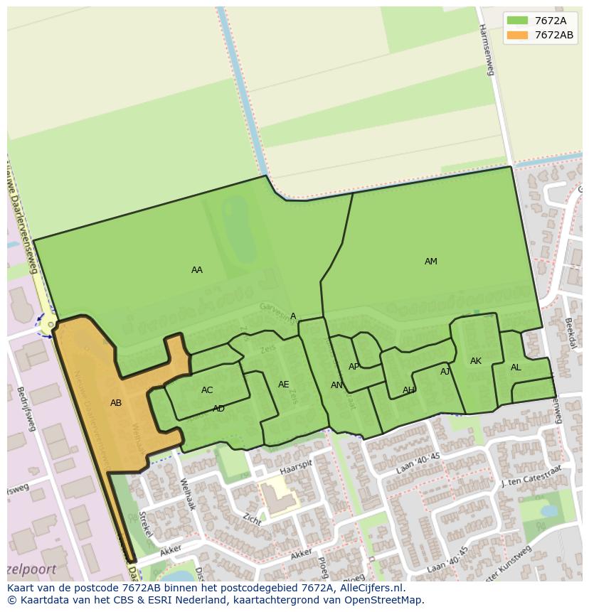 Afbeelding van het postcodegebied 7672 AB op de kaart.