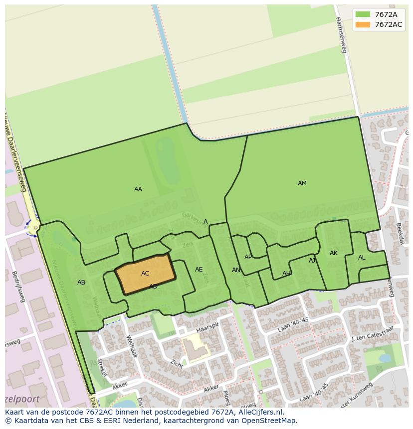Afbeelding van het postcodegebied 7672 AC op de kaart.