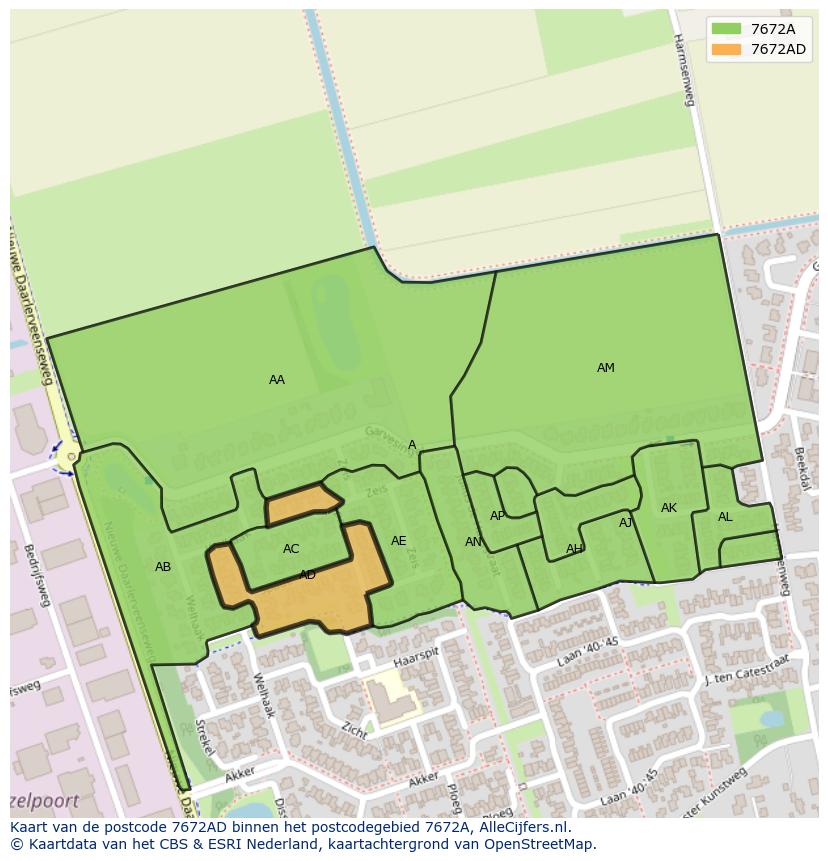Afbeelding van het postcodegebied 7672 AD op de kaart.