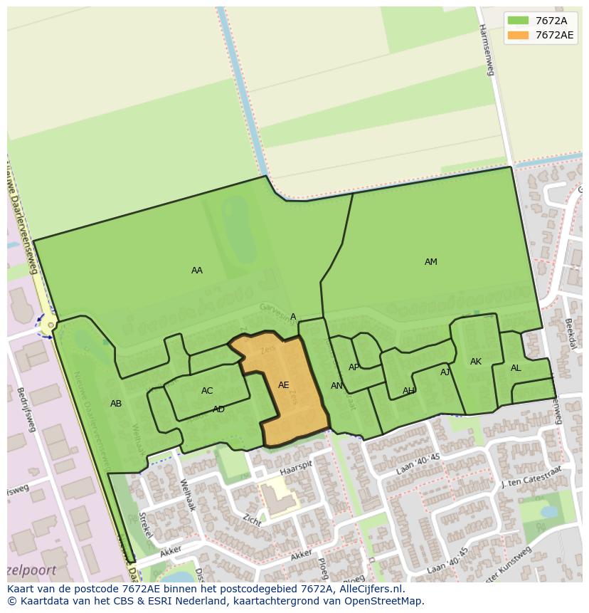 Afbeelding van het postcodegebied 7672 AE op de kaart.