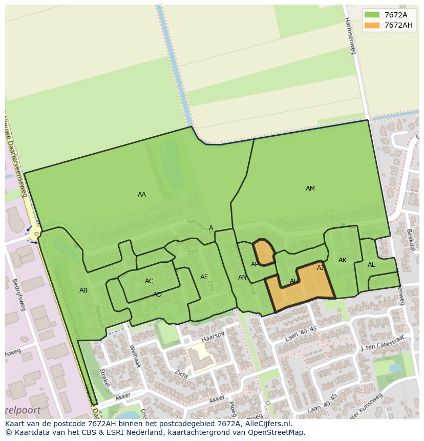 Afbeelding van het postcodegebied 7672 AH op de kaart.