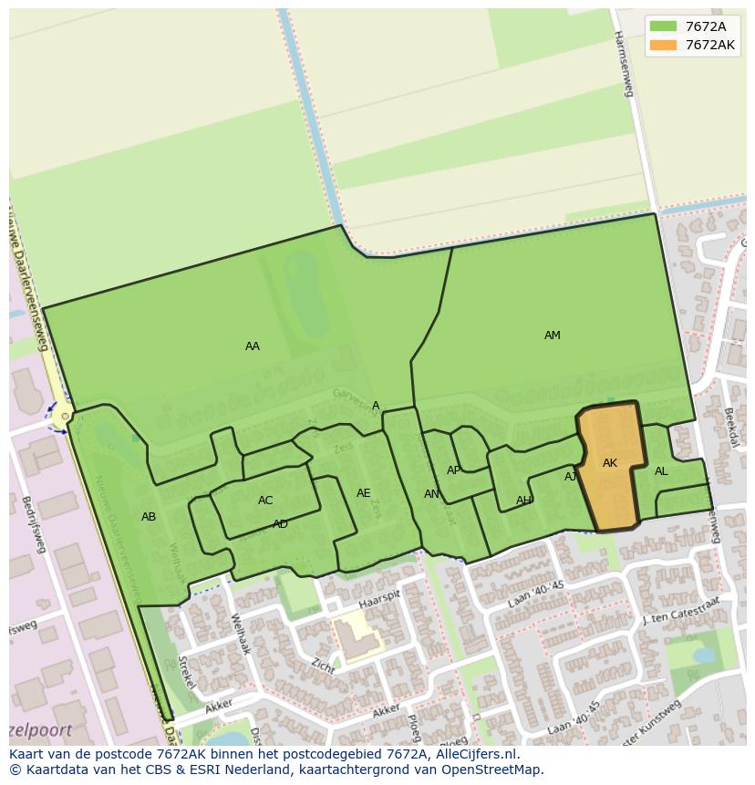 Afbeelding van het postcodegebied 7672 AK op de kaart.