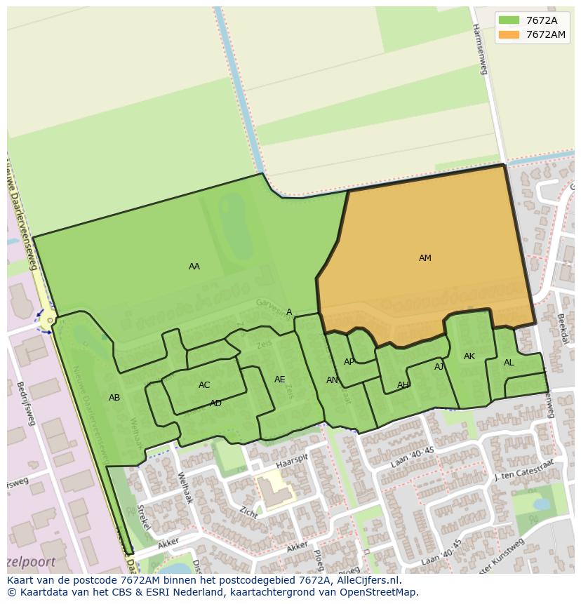 Afbeelding van het postcodegebied 7672 AM op de kaart.
