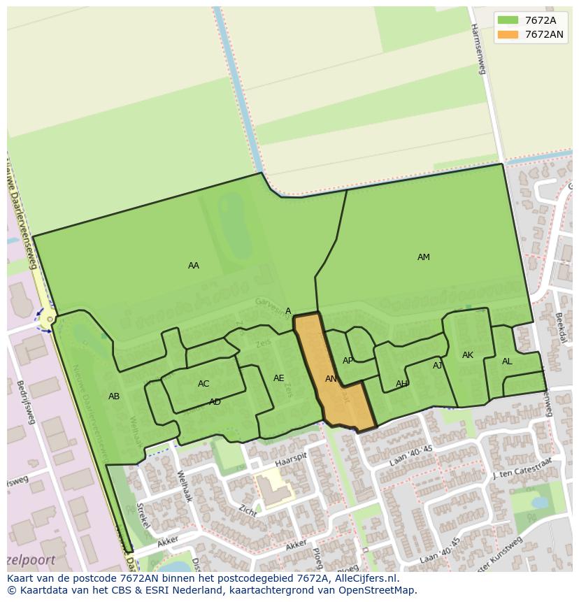 Afbeelding van het postcodegebied 7672 AN op de kaart.