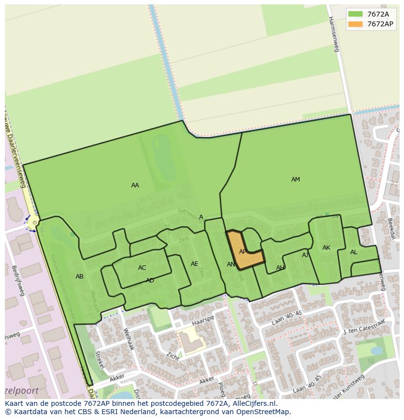 Afbeelding van het postcodegebied 7672 AP op de kaart.