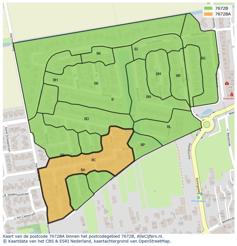 Afbeelding van het postcodegebied 7672 BA op de kaart.