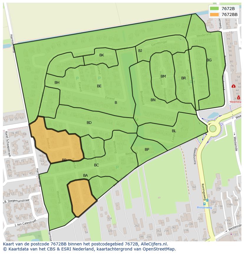 Afbeelding van het postcodegebied 7672 BB op de kaart.