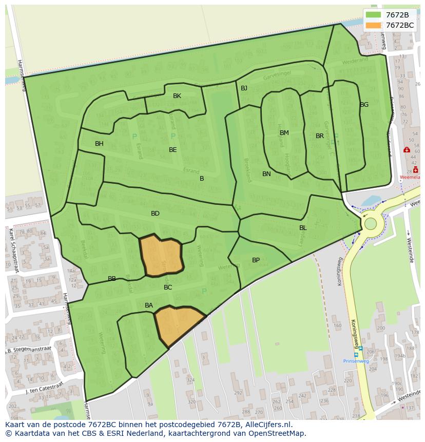 Afbeelding van het postcodegebied 7672 BC op de kaart.