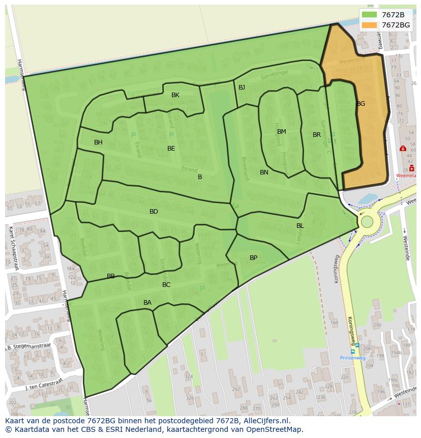 Afbeelding van het postcodegebied 7672 BG op de kaart.