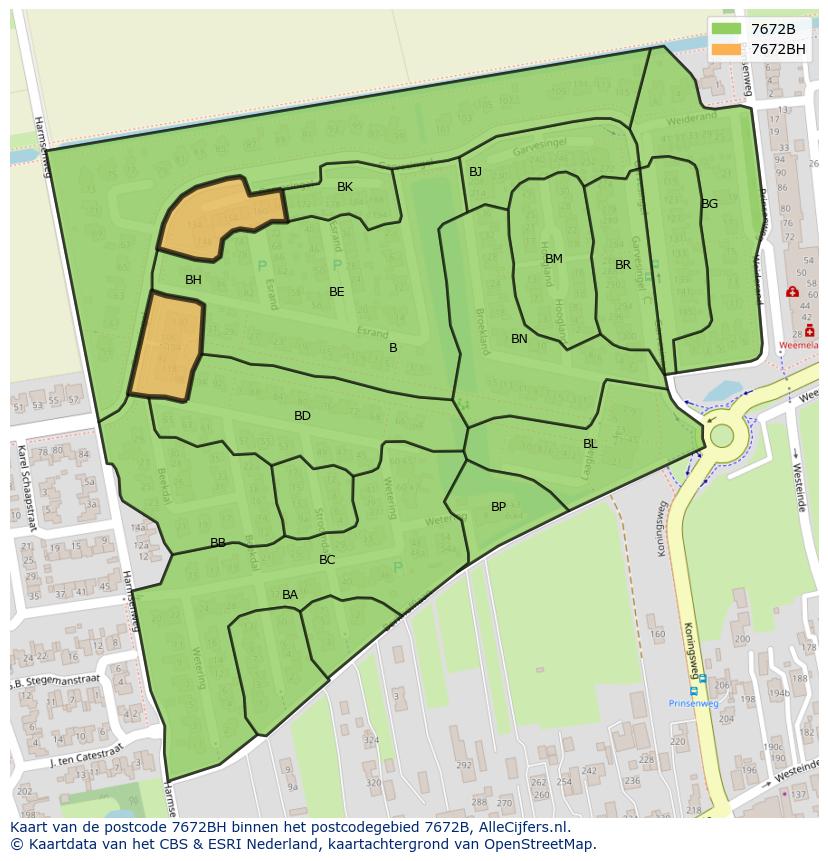 Afbeelding van het postcodegebied 7672 BH op de kaart.