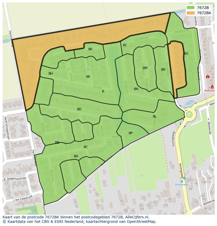 Afbeelding van het postcodegebied 7672 BK op de kaart.