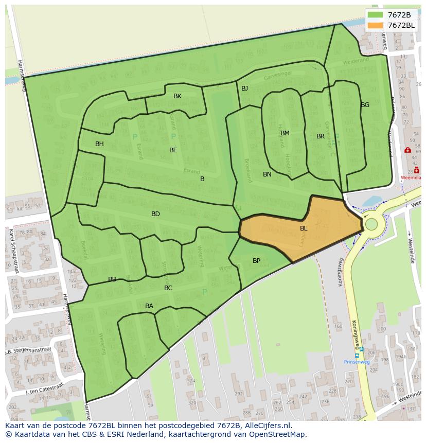 Afbeelding van het postcodegebied 7672 BL op de kaart.
