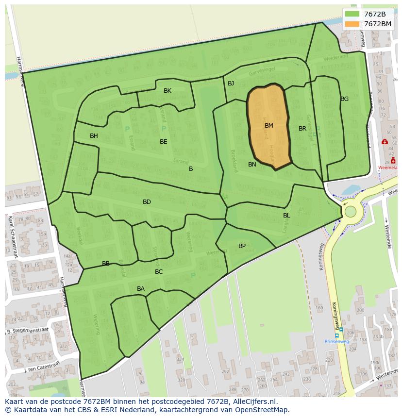 Afbeelding van het postcodegebied 7672 BM op de kaart.
