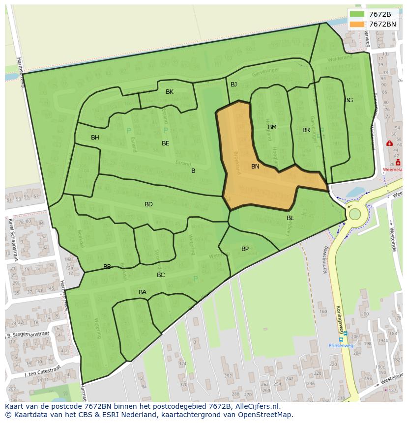 Afbeelding van het postcodegebied 7672 BN op de kaart.