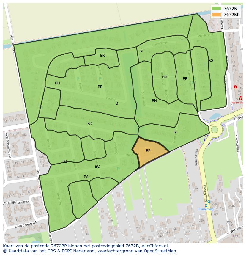 Afbeelding van het postcodegebied 7672 BP op de kaart.