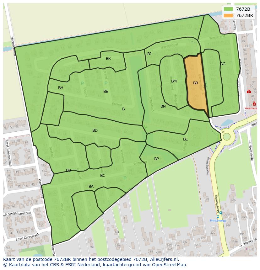 Afbeelding van het postcodegebied 7672 BR op de kaart.