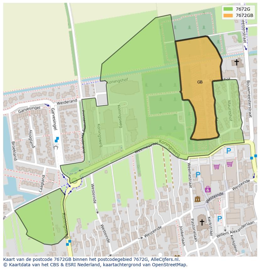 Afbeelding van het postcodegebied 7672 GB op de kaart.