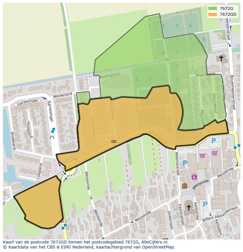 Afbeelding van het postcodegebied 7672 GD op de kaart.