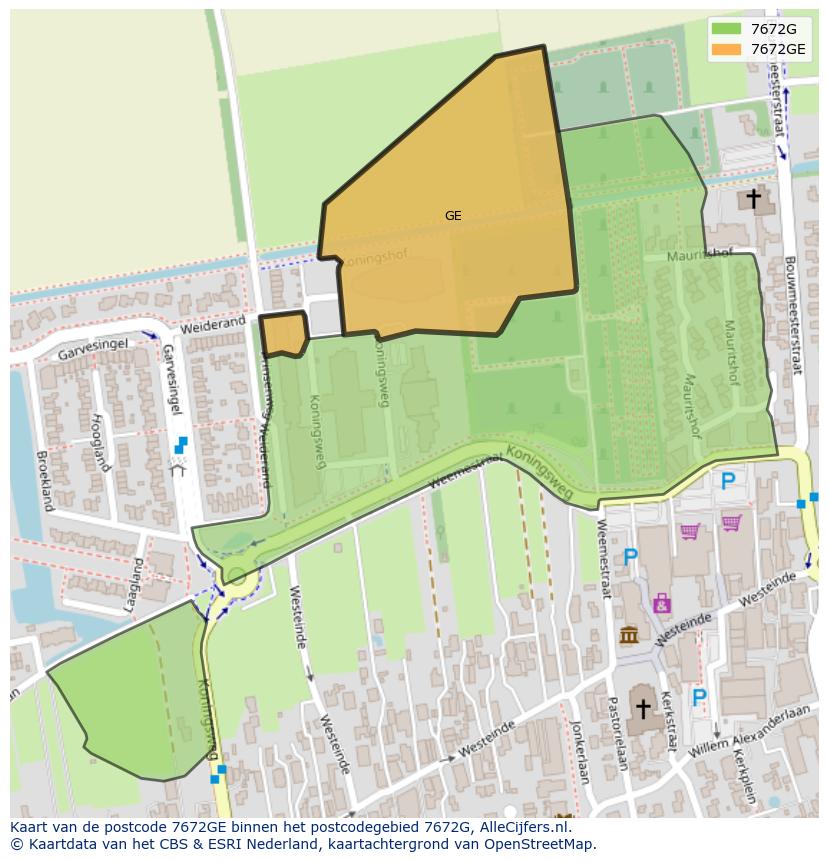 Afbeelding van het postcodegebied 7672 GE op de kaart.