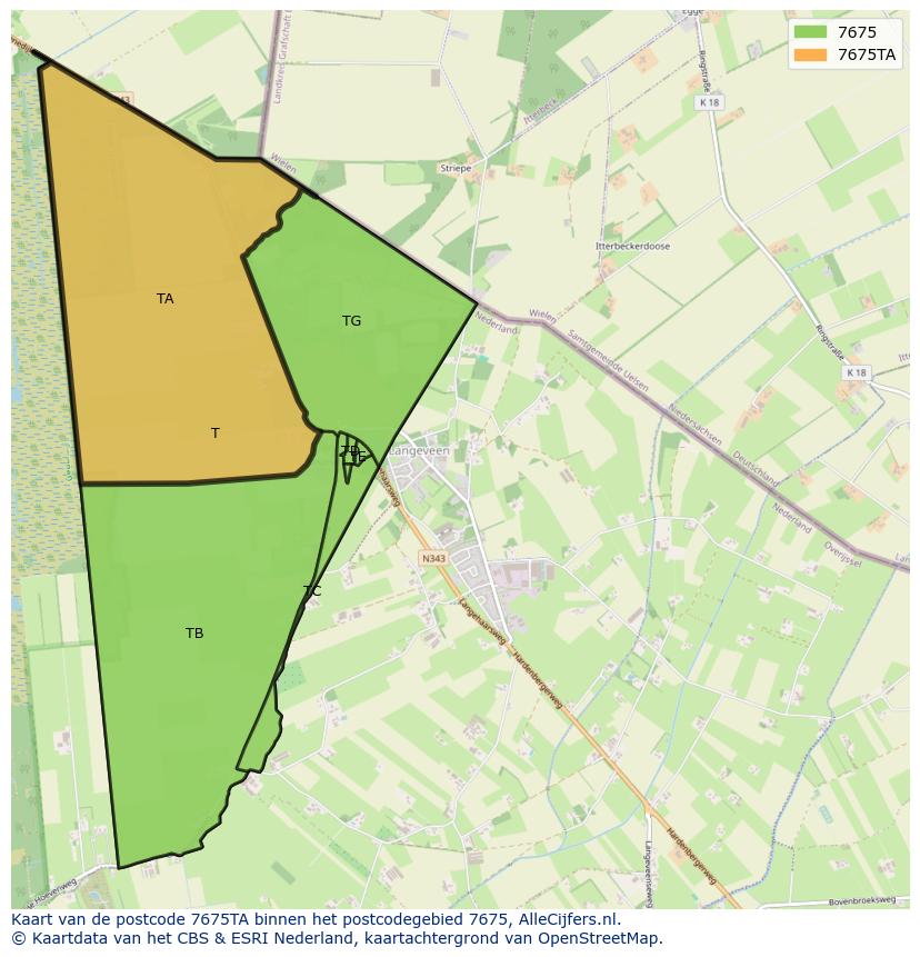 Afbeelding van het postcodegebied 7675 TA op de kaart.