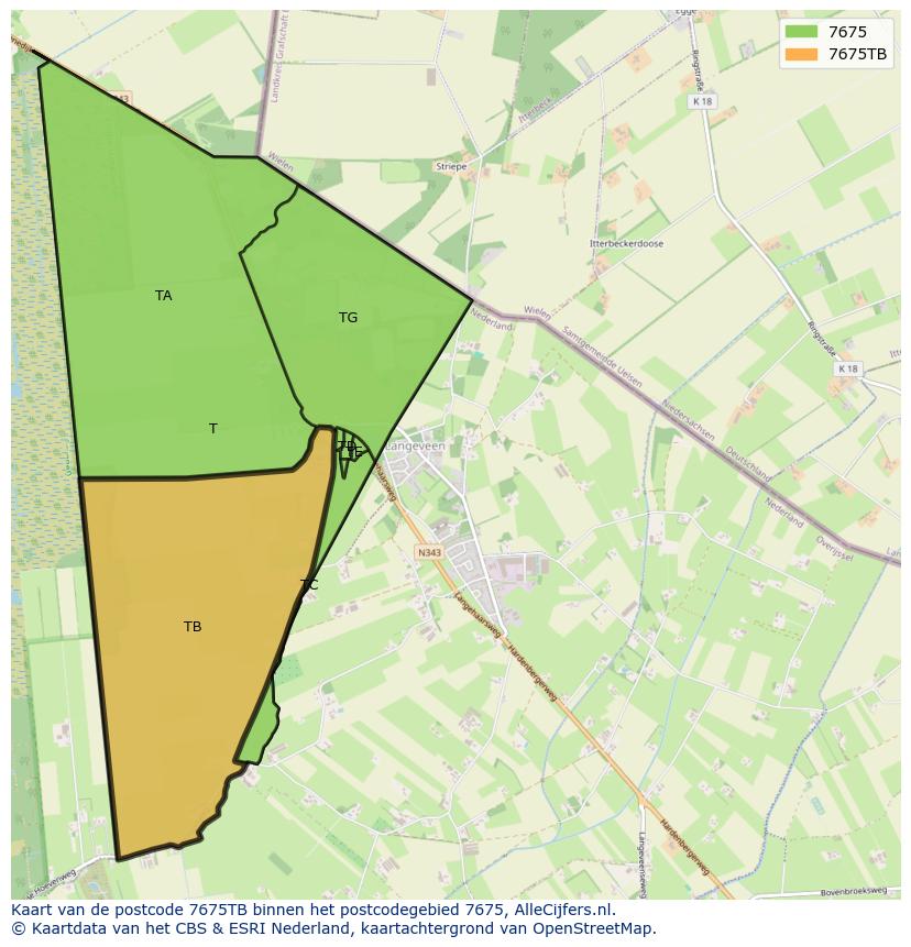 Afbeelding van het postcodegebied 7675 TB op de kaart.