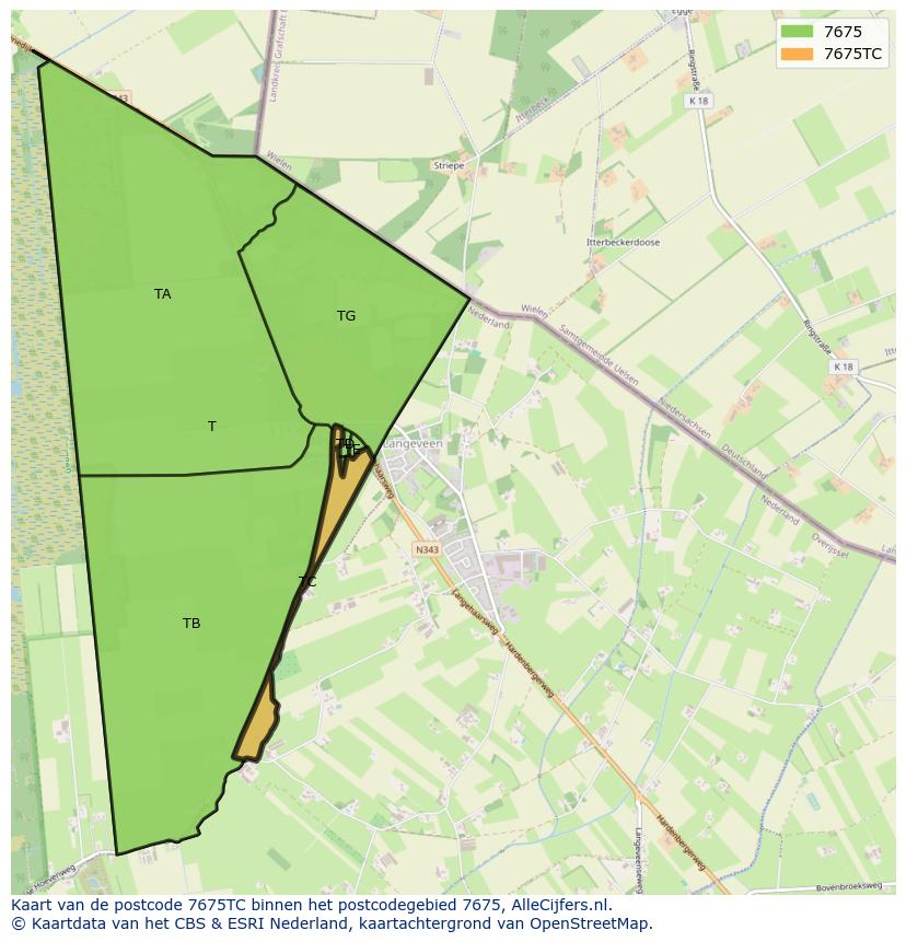 Afbeelding van het postcodegebied 7675 TC op de kaart.