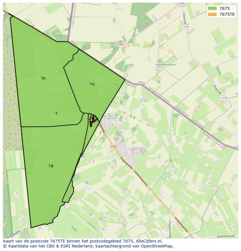 Afbeelding van het postcodegebied 7675 TE op de kaart.