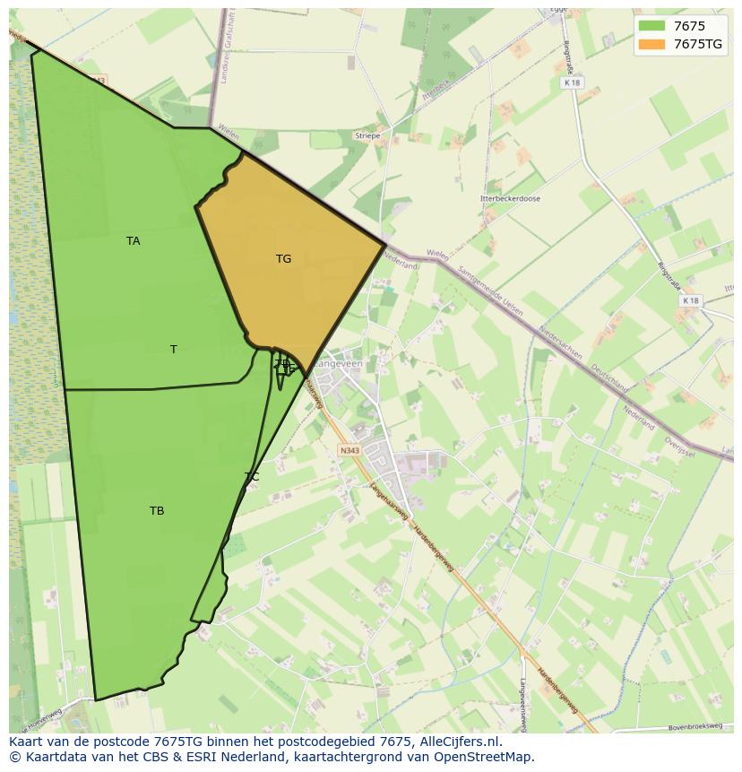Afbeelding van het postcodegebied 7675 TG op de kaart.